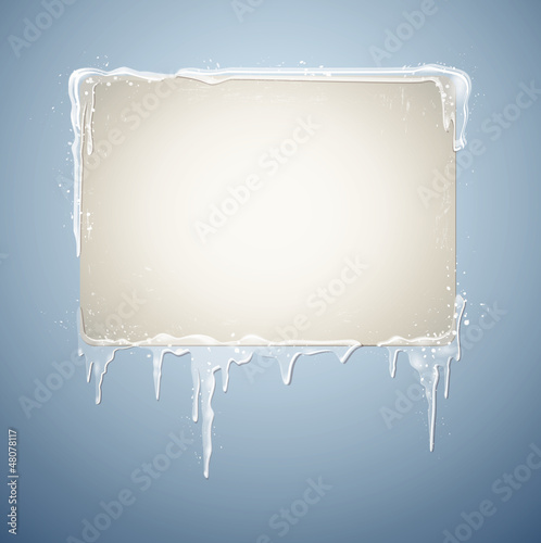 Schild mit Schnee und Eiszapfen