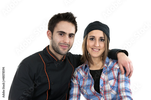 two young cooks, on white