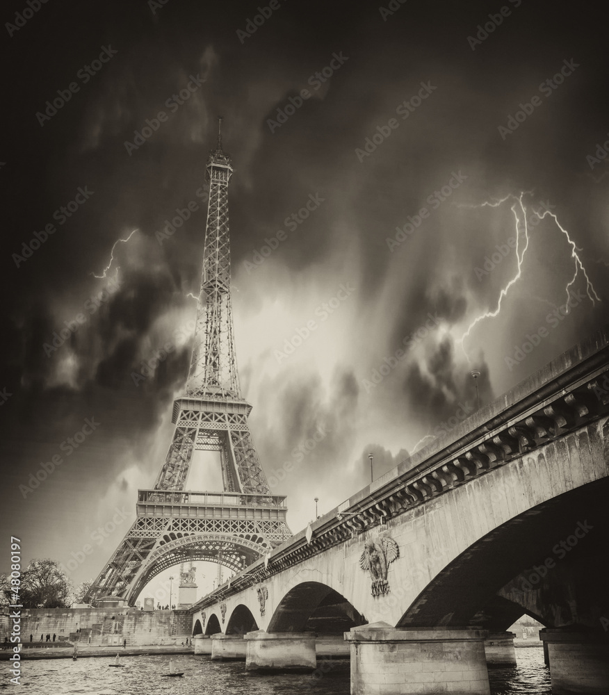 Storm above Eiffel Tower in Paris