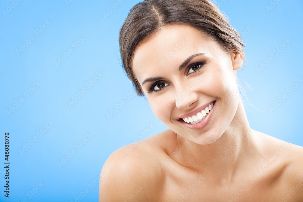 Portrait of beautiful woman, on blue Portrait of beautiful woman, on blue