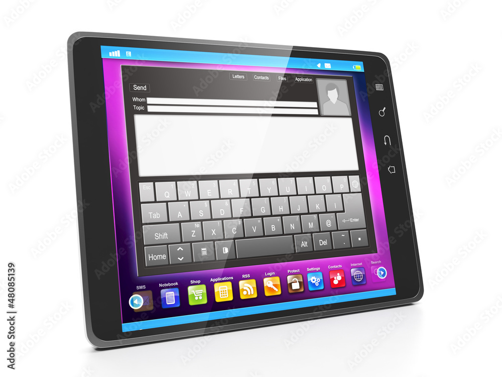 Communication in social networks via tablet. Tablet computer clo Communication in social networks via tablet. Tablet computer clo