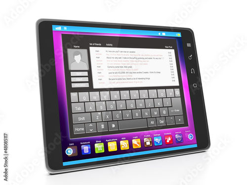 Communication in social networks. Tablet computer with the text