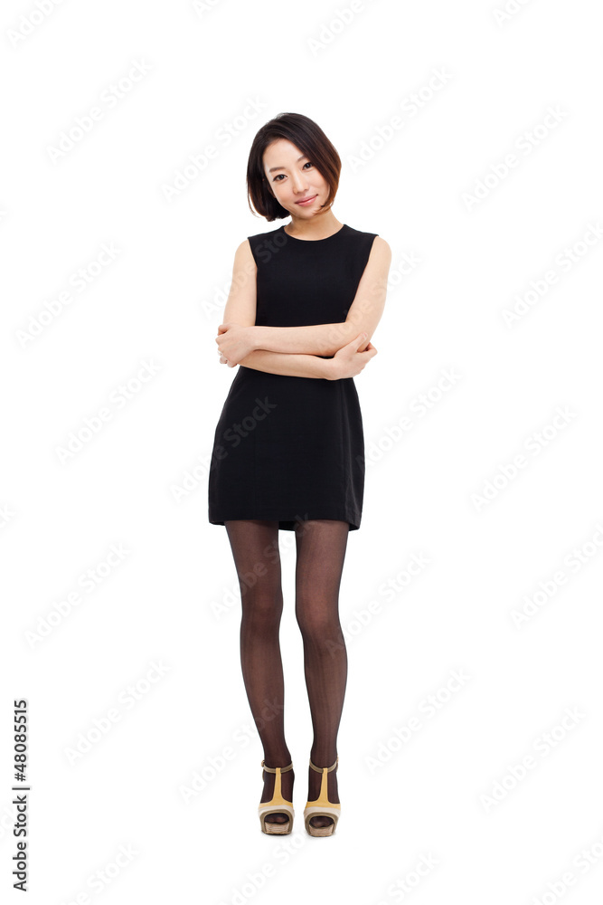 Yong pretty Asian business woman isolated on white background. 