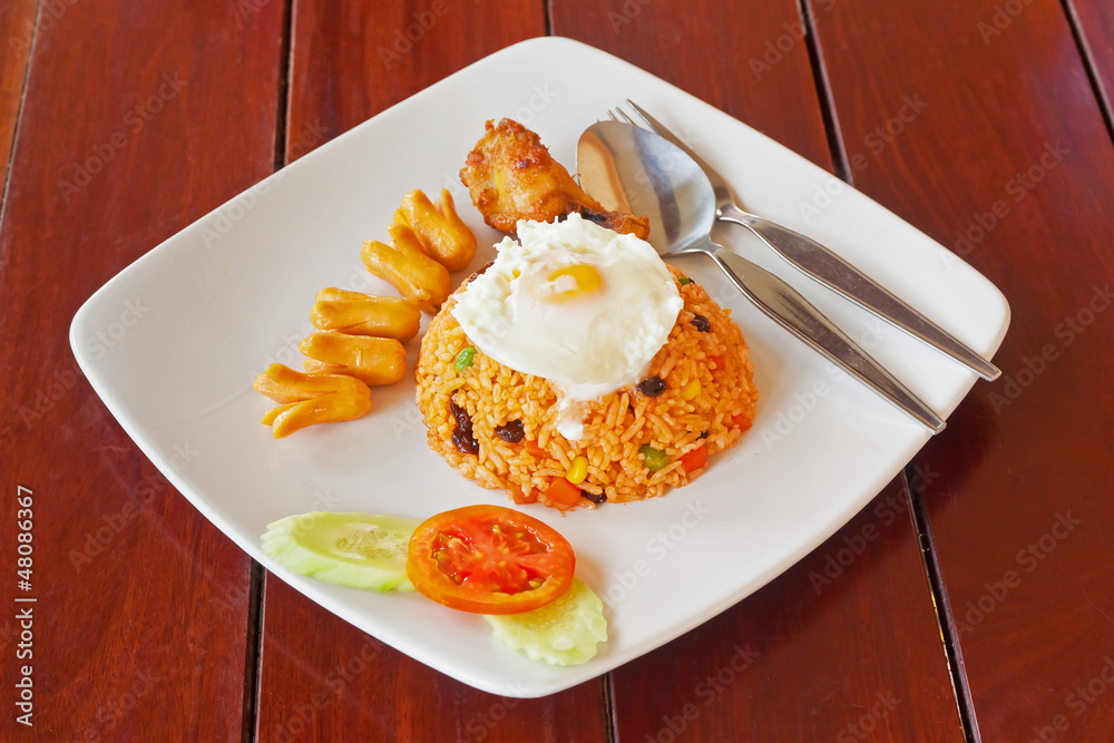 American fire rice on wood table American fire rice on wood table