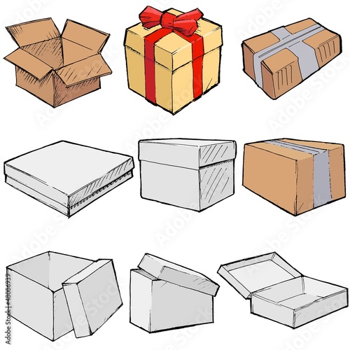 Set of vector, sketch illustration of boxes