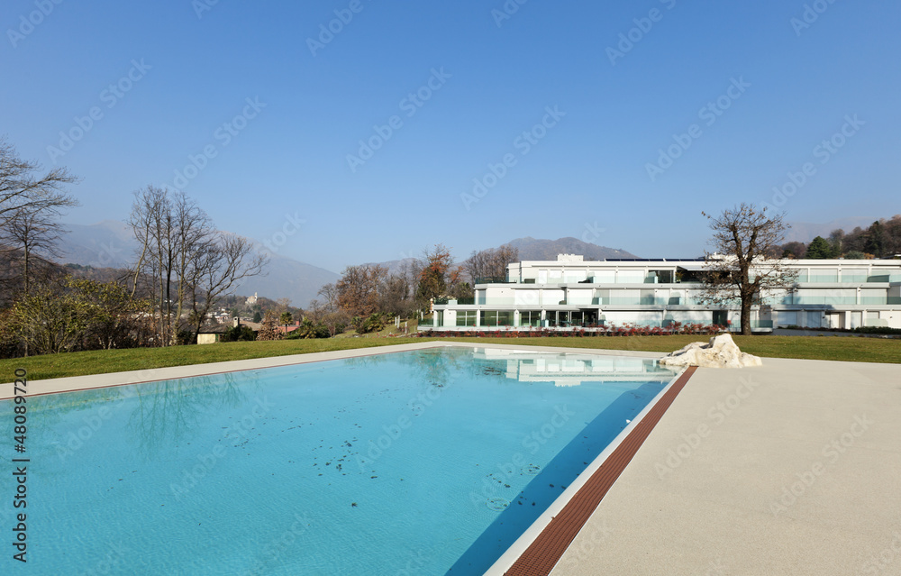 modern architecture, view swimming pool