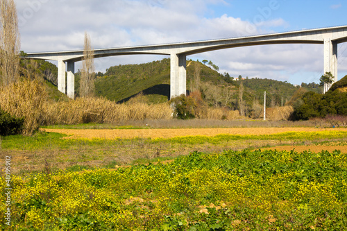 Elevated highway viaduct over a grassy field © 1shostak