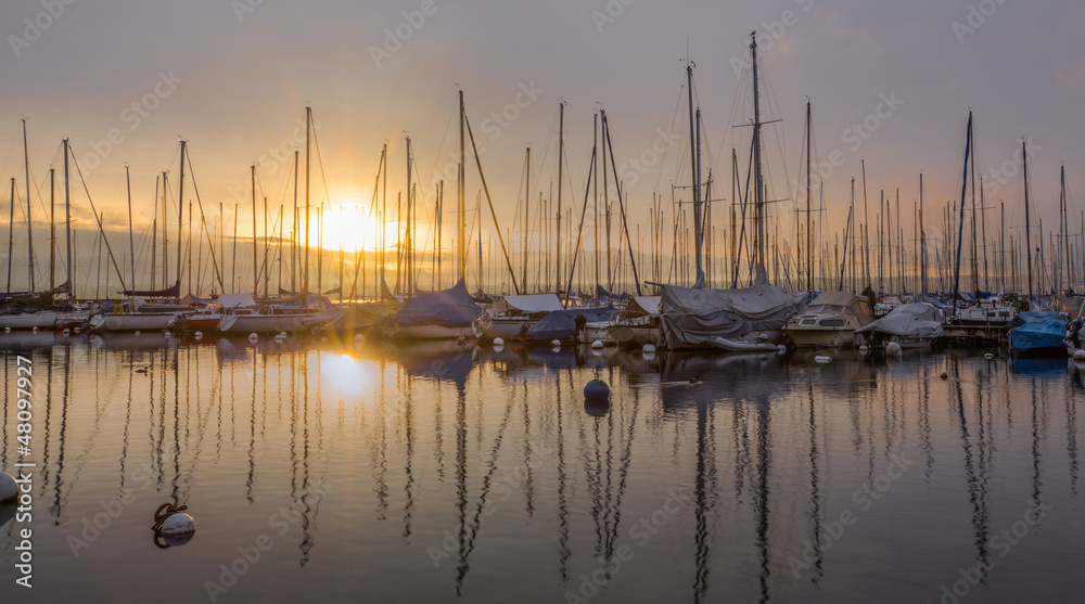 Sunrise and Sailboats