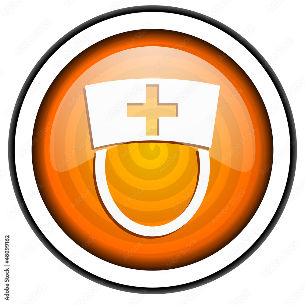 nurse orange glossy icon isolated on white background nurse orange glossy icon isolated on white background