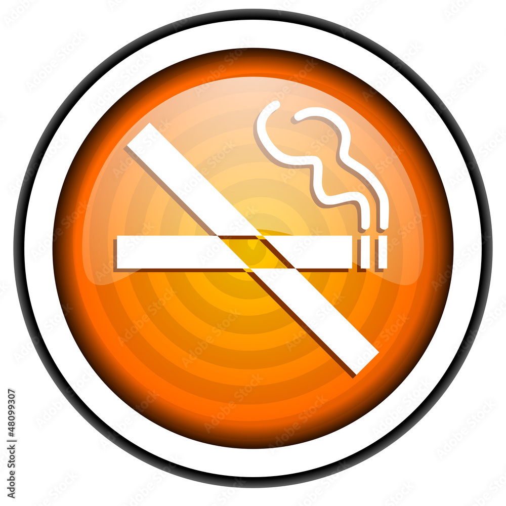 no smoking orange glossy icon isolated on white background no smoking orange glossy icon isolated on white background