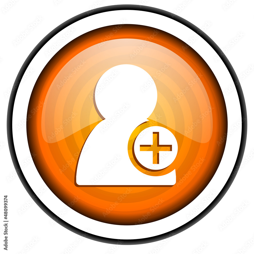 add contact orange glossy icon isolated on white background
