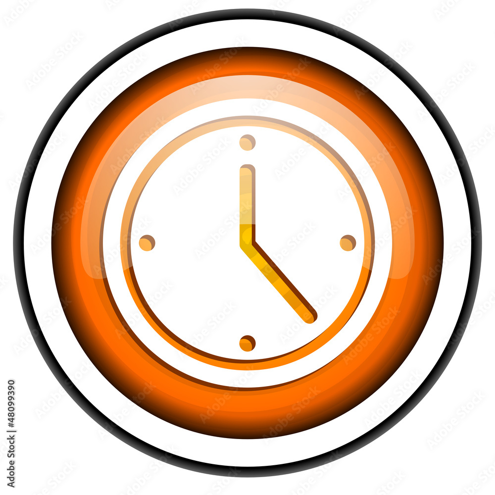 clock orange glossy icon isolated on white background clock orange glossy icon isolated on white background