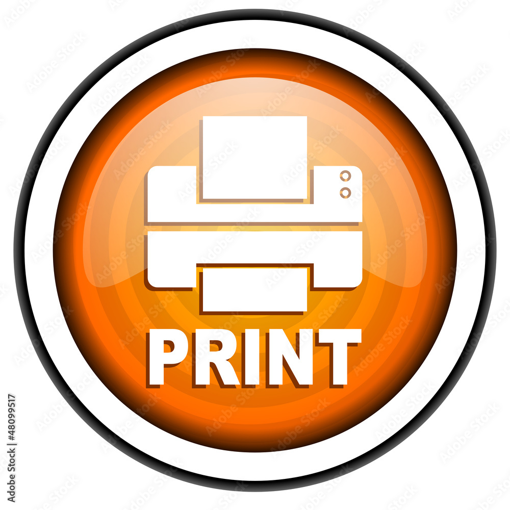 print orange glossy icon isolated on white background print orange glossy icon isolated on white background