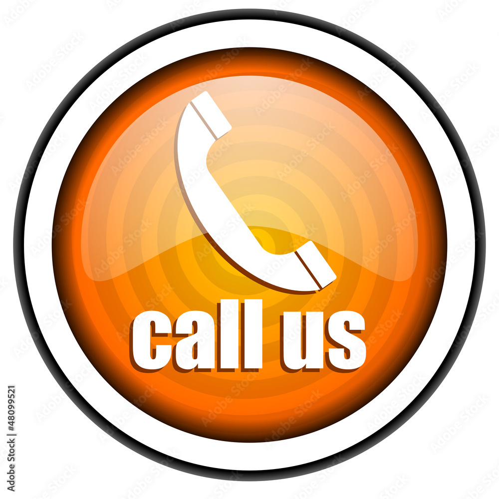 call us orange glossy icon isolated on white background call us orange glossy icon isolated on white background