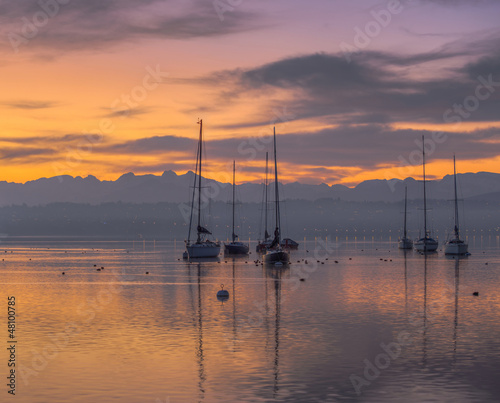 Sunrise and Sailboats