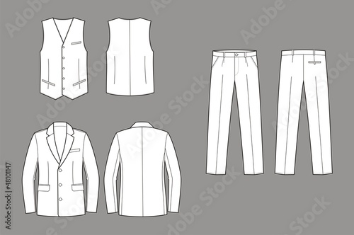 Vector illustration of men's business suit: coat, vest, pants