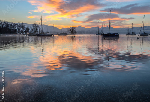 Sunrise and Sailboats