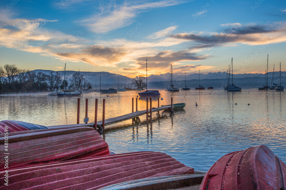 Fototapeta premium Sunrise and Sailboats