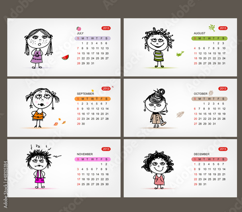 Vector calendar 2013. Funny girls for each month