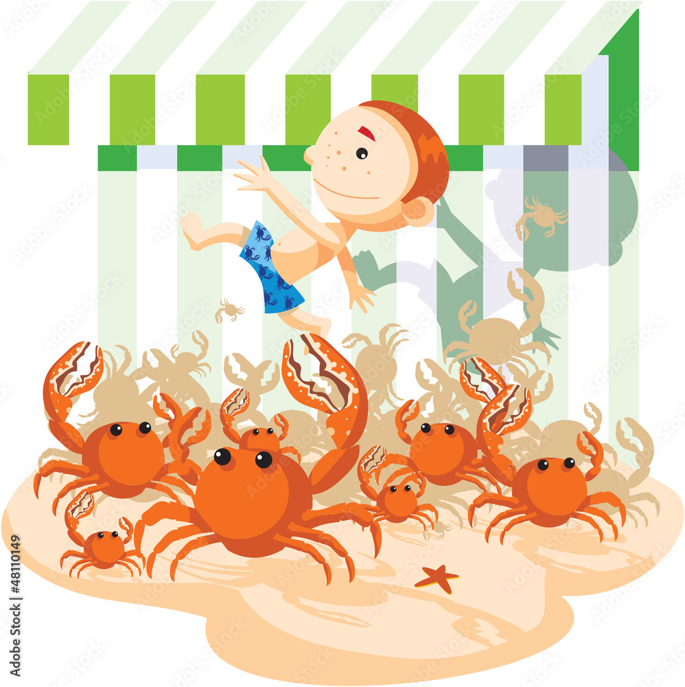 Naklejka premium Crabs chase a boy
