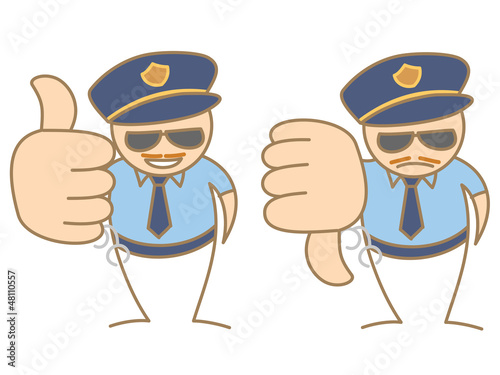 police man thumbs up - down saying like and dislike
