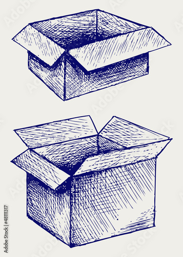 Empty, cardboard box. Doodle style