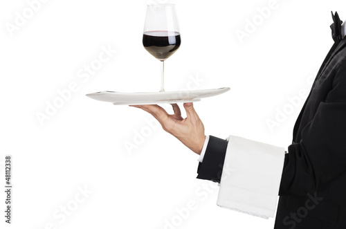 young waiter in work uniformonwith wine glass