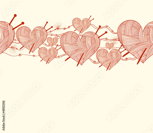 clew heart with knitting needle seamless pattern