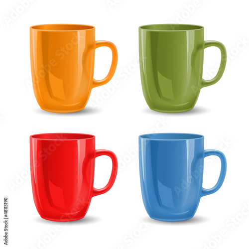 Set of colored mugs, vector illustration