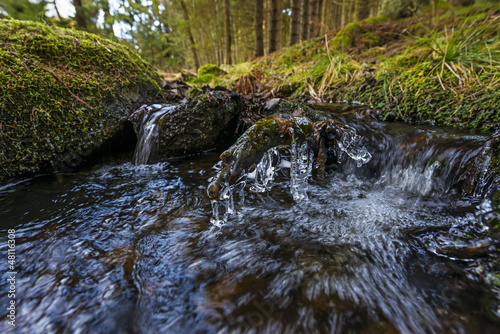 spring stream with ice