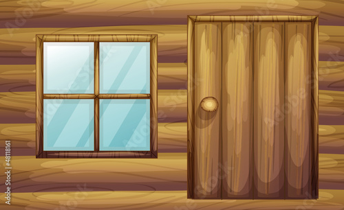 Window and door of a wooden room