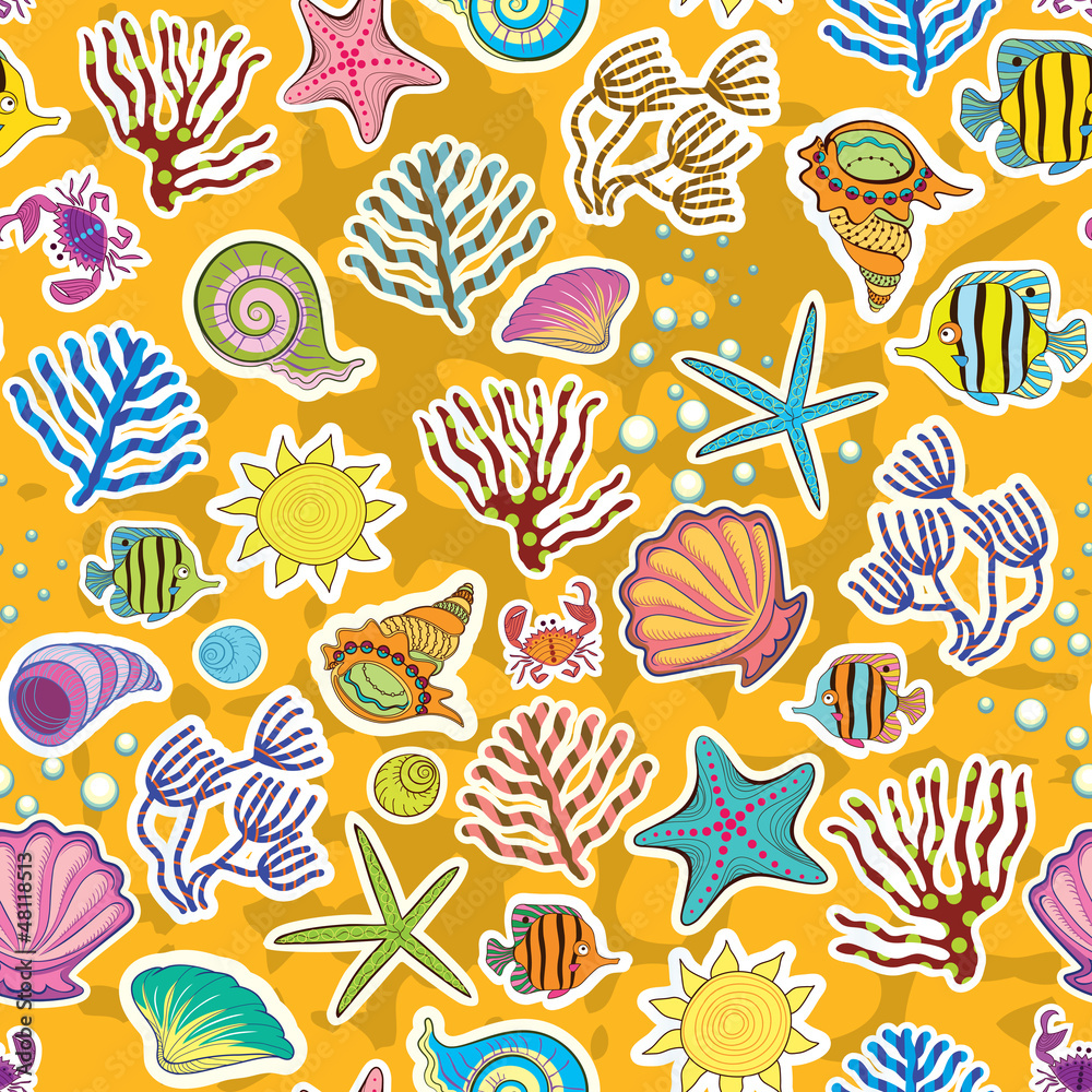 decor of the sea creatures, fish and seaweed decor of the sea creatures, fish and seaweed
