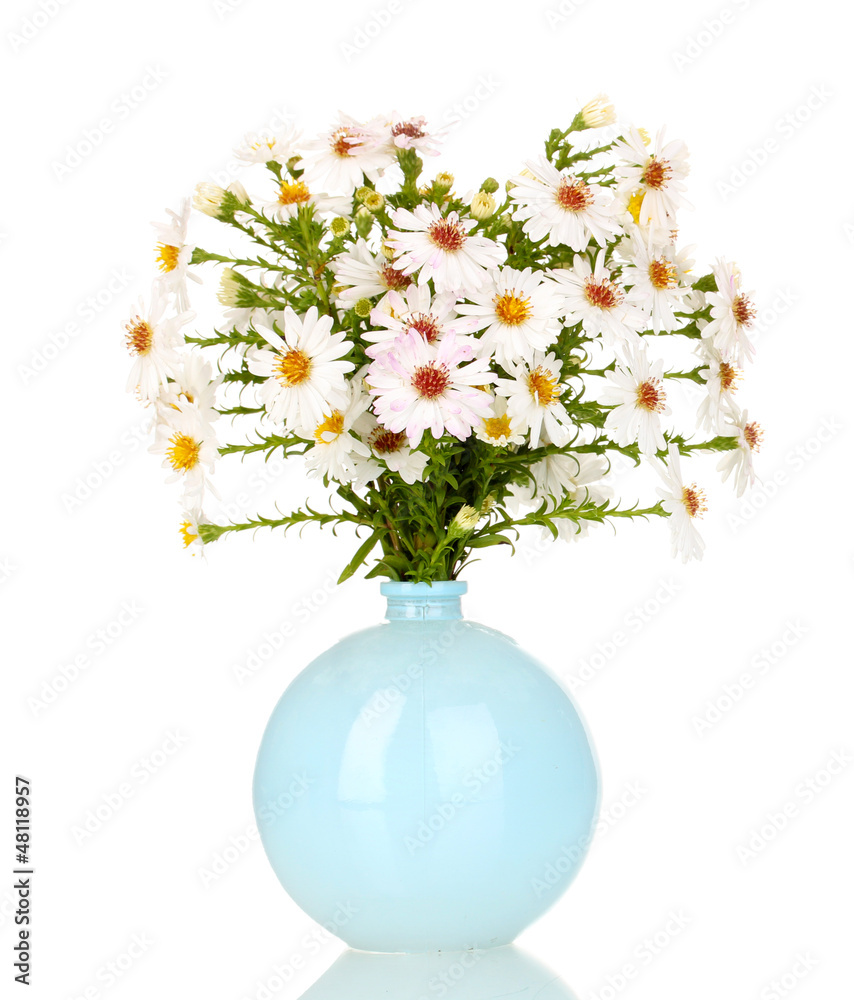 beautiful bouquet of white flowers in vase isolated on white