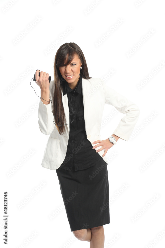 Beautiful girl in a business suit talking on a cell phone Beautiful girl in a business suit talking on a cell phone