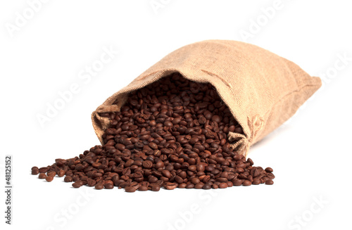Coffee bag fully filled with roasted beans. Isolated on white.
