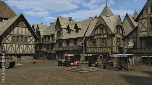 Vászonkép Medieval Town Square