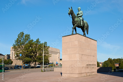 Statue of Mannerheim with Parliament House