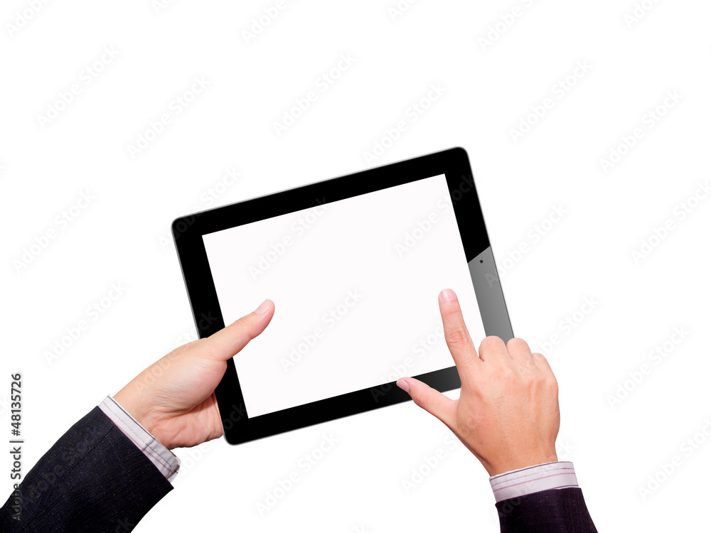 Hands with tablet computer. Isolated on white background. Hands with tablet computer. Isolated on white background.