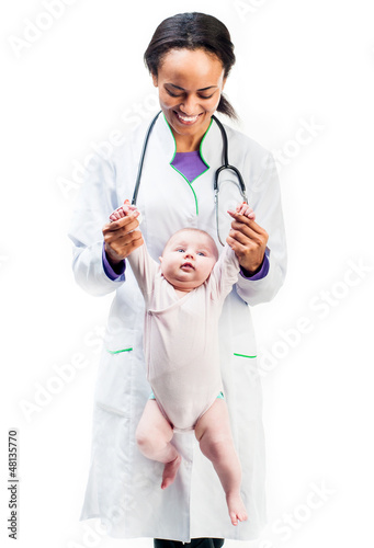 Doctor and baby on a white background