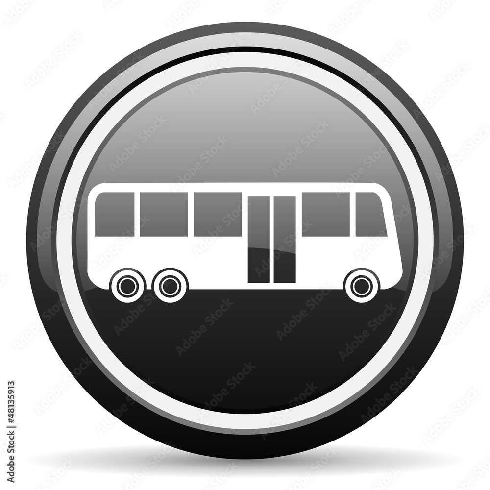 bus black glossy icon on white background bus black glossy icon on white background