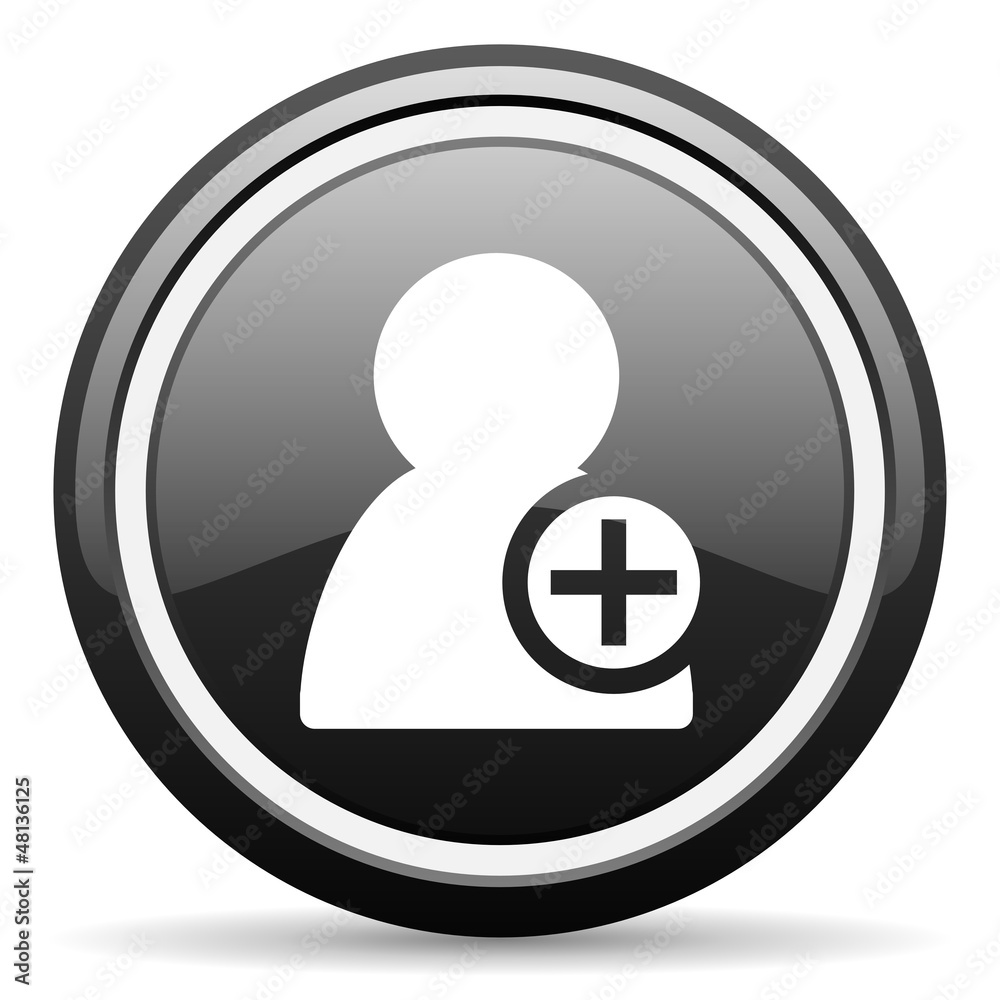 add contact black glossy icon on white background