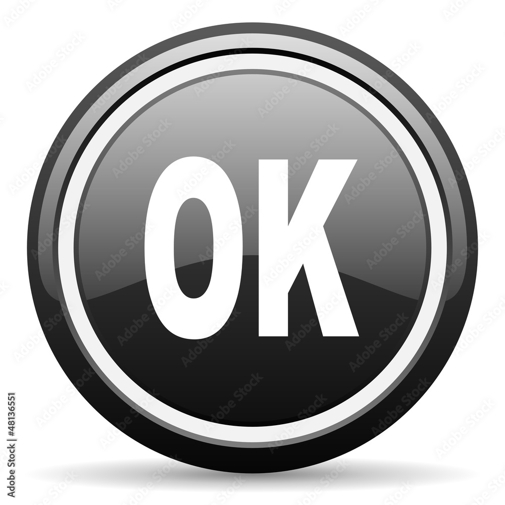 ok black glossy icon on white background ok black glossy icon on white background