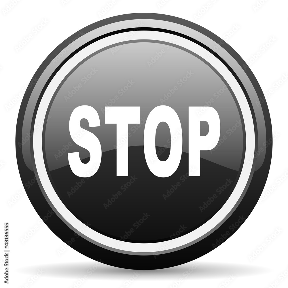 stop black glossy icon on white background stop black glossy icon on white background