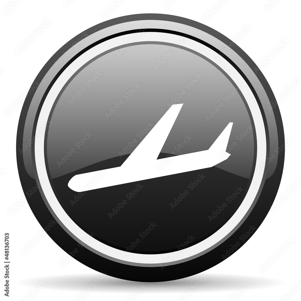 airplane black glossy icon on white background airplane black glossy icon on white background