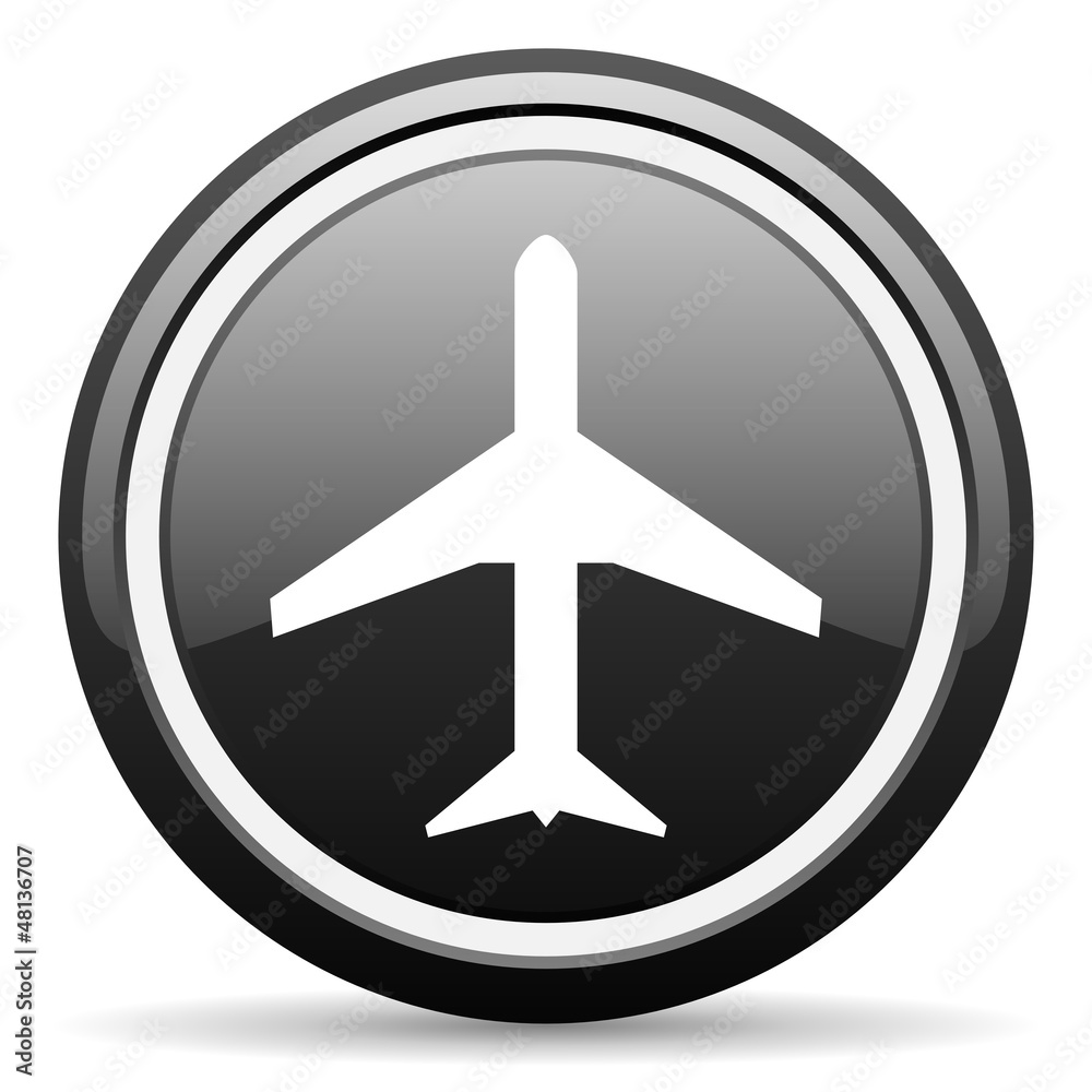 airplane black glossy icon on white background airplane black glossy icon on white background