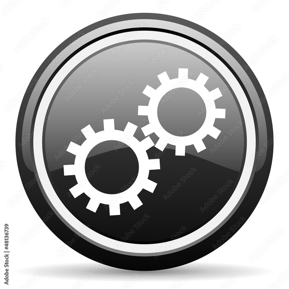 gears black glossy icon on white background gears black glossy icon on white background