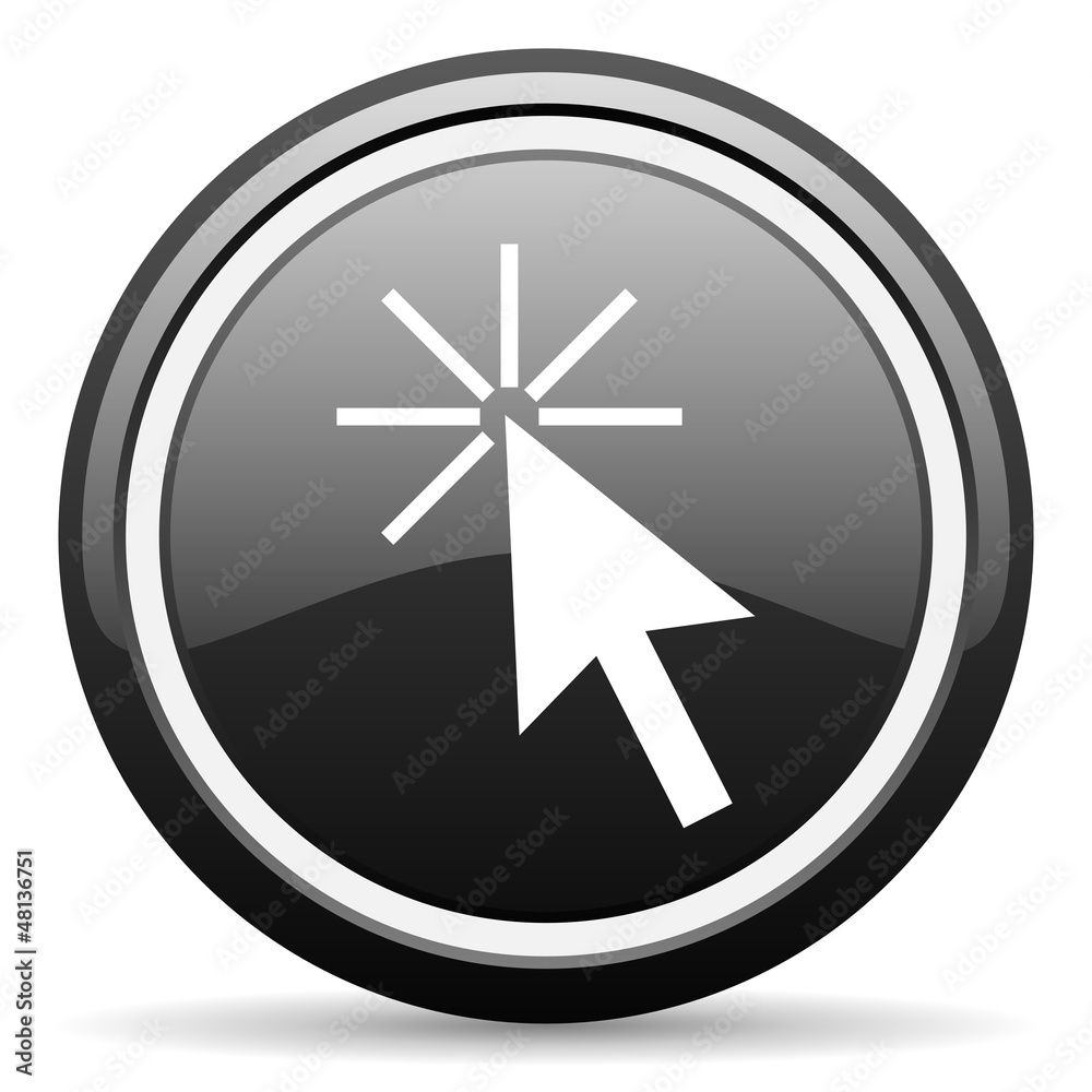 click here black glossy icon on white background