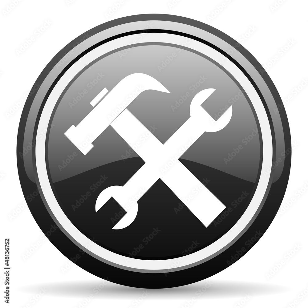 tools black glossy icon on white background tools black glossy icon on white background