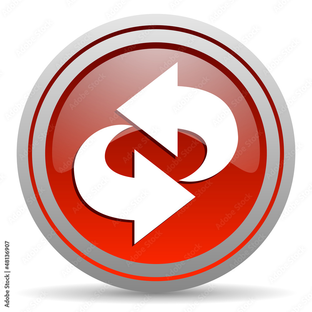 rotate red glossy icon on white background rotate red glossy icon on white background