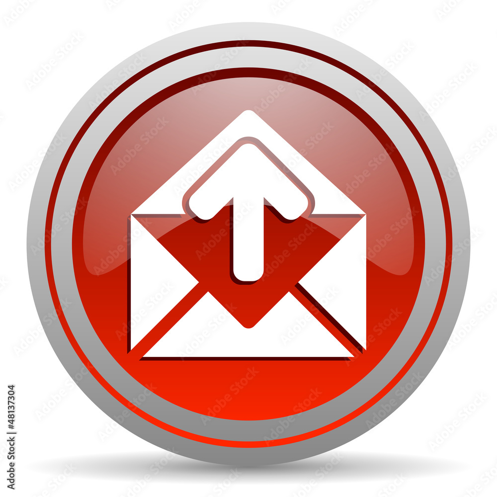 mail red glossy icon on white background mail red glossy icon on white background